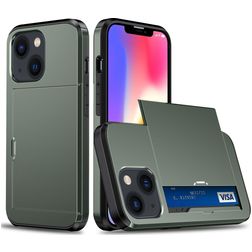 Mobigear Card iPhone 15 Hoesje Hardcase Backcover Shockproof met Pasjeshouder - Legergroen