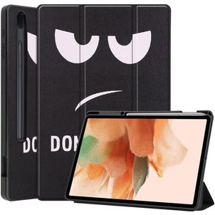 Mobigear Tri-Fold Gel Samsung Galaxy Tab S7 FE Hoes TPU,Kunstleer Bookcase + Stylus Houder - Do Not Touch