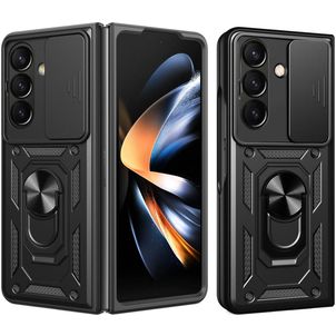 Mobigear Armor Ring Cam Slide Samsung Galaxy Z Fold 8 Ultra Hoesje Hardcase Backcover Shockproof met Ringhouder en Camera Slider - Zwart