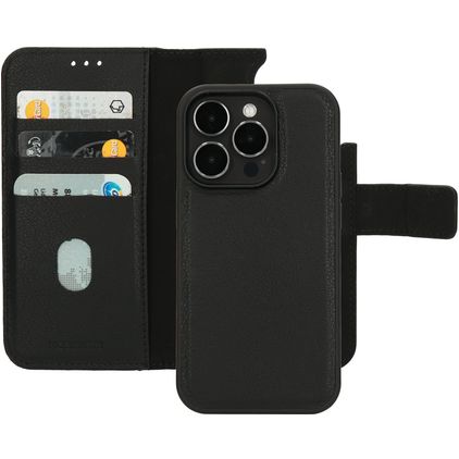 Mobiparts iPhone 14 Pro MagSafe Hoesje Echt Leer Uitneembare 2in1 Bookcase Portemonnee - Zwart