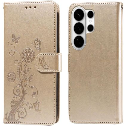 Mobigear Flowers Samsung Galaxy S26 Ultra Hoesje Bookcase Portemonnee - Goud