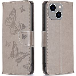 Mobigear Butterfly iPhone 15 Plus Hoesje Bookcase Portemonnee - Grijs