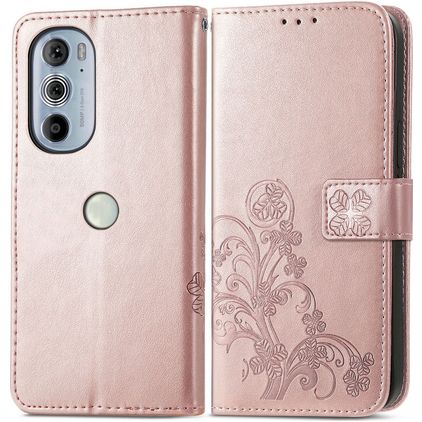 Mobigear Clover Motorola Edge 30 Pro Hoesje Bookcase Portemonnee - Roségoud