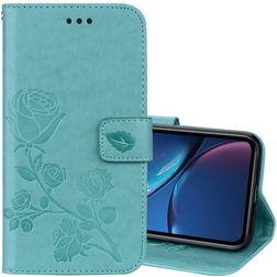 Mobigear Roses iPhone XR Hoesje Bookcase Portemonnee - Turquoise