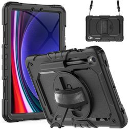 Mobigear SureGrip Xtreme Samsung Galaxy Tab S9 Hoes Hard Kunststof,Siliconen Backcover + Stylus Houder + Schouderband + Standaard - Zwart