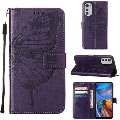 Mobigear Butterfly Motorola Moto E32s Hoesje Bookcase Portemonnee - Paars