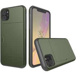 Mobigear Card iPhone 11 Hoesje Hardcase Backcover Shockproof met Pasjeshouder - Legergroen