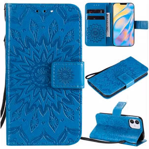 Mobigear Sunflower iPhone 12 Mini Hoesje Bookcase Portemonnee - Blauw