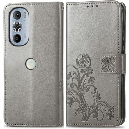 Mobigear Clover Motorola Edge 30 Pro Hoesje Bookcase Portemonnee - Grijs