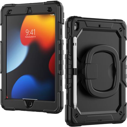 Mobilize Rotating Defender iPad 7 (2019) Hoes Hard Kunststof,Siliconen Backcover + Schouderband + Standaard - Zwart