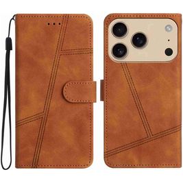 Mobigear Stitch iPhone 17 Pro Max Hoesje Bookcase Portemonnee - Bruin