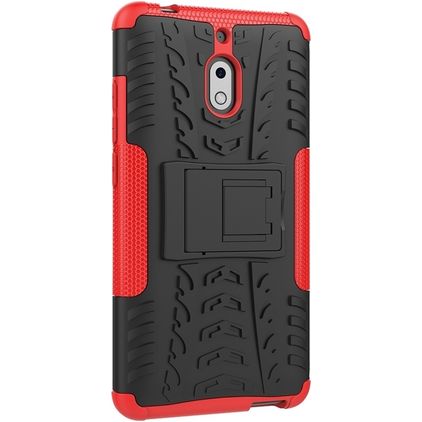 Mobigear Tire Nokia 2.1 Hoesje Hardcase Backcover Shockproof met Standaard - Zwart / Rood