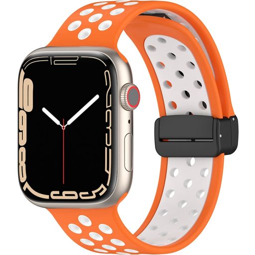 Mobigear Sport Plus Mag Siliconen Apple Watch Bandje Magneetsluiting - 42/41/40/38 mm - Wit / Oranje