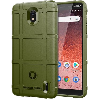 Mobigear Rugged Shield Nokia 1 Plus Hoesje Flexibel TPU Backcover Shockproof - Legergroen