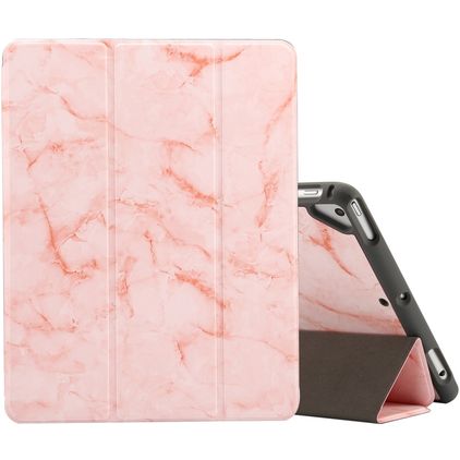 Mobigear Tri-Fold Marble iPad 6 (2018) Hoes Bookcase + Stylus Houder - Roze