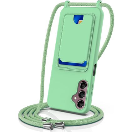Mobigear Lanyard Card Samsung Galaxy A16 Siliconen Hoesje met koord en Pasjeshouder - Groen