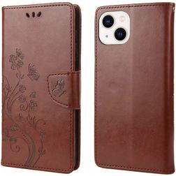 Mobigear Flowers iPhone 14 Hoesje Bookcase Portemonnee - Bruin