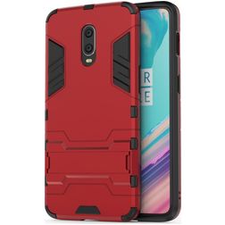 Mobigear Armor Stand OnePlus 6T Hoesje Hardcase Backcover Shockproof met Standaard - Rood