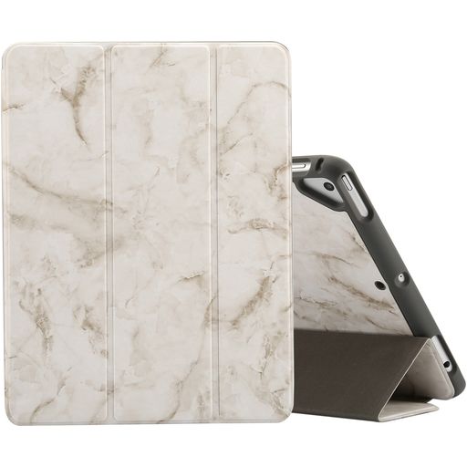 Mobigear Tri-Fold Marble iPad 6 (2018) Hoes Bookcase + Stylus Houder - Wit