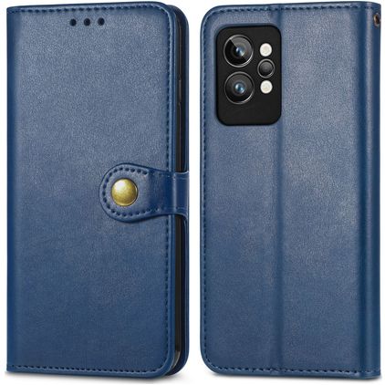 Mobigear Snap Button Realme GT2 Pro Hoesje Bookcase Portemonnee - Blauw