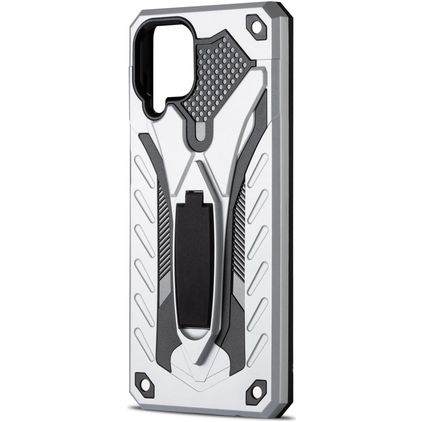 Mobigear Armor Stand Samsung Galaxy A12 Hoesje Hardcase Backcover Shockproof met Standaard - Zilver