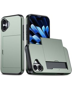 Mobigear Card iPhone 16 Hoesje Hardcase Backcover Shockproof met Pasjeshouder - Groen