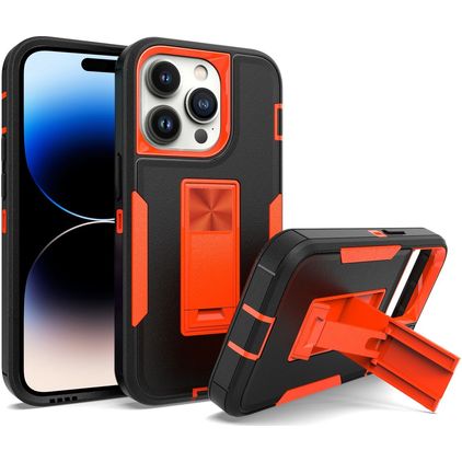 Mobigear Heavy Armor Stand iPhone 14 Pro Hoesje Hardcase Backcover Shockproof met Standaard - Zwart / Rood