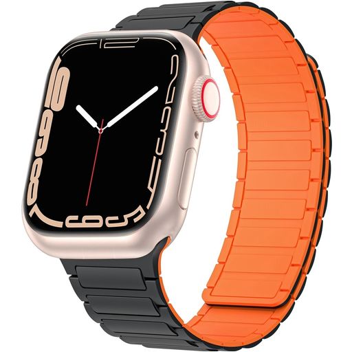 Mobigear Loop Mag Siliconen Apple Watch Bandje Magneetsluiting - 42/41/40/38 mm - Zwart / Oranje