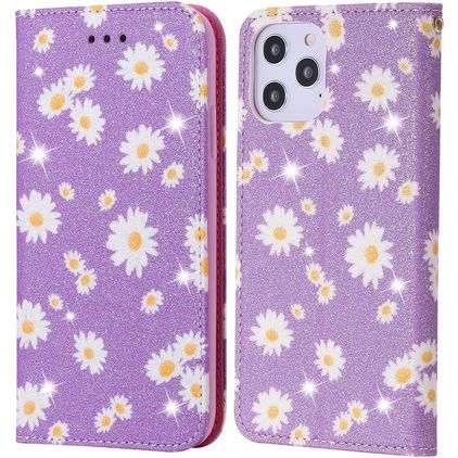 Mobigear Daisies iPhone 12 Pro Max Hoesje Bookcase Portemonnee - Paars