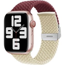 Mobigear Braided Dual Nylon Apple Watch Bandje Klemsluiting - 49/46/45/44 mm - Bordeaux Rood / Sterrenlicht