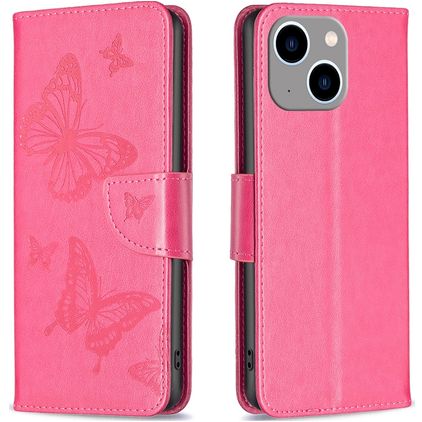 Mobigear Butterfly iPhone 15 Plus Hoesje Bookcase Portemonnee - Magenta