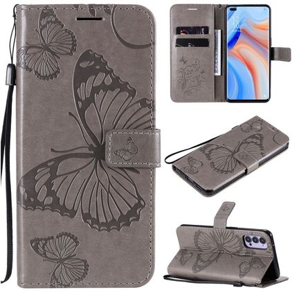 Mobigear Butterfly OPPO Reno 4 Hoesje Bookcase Portemonnee - Grijs