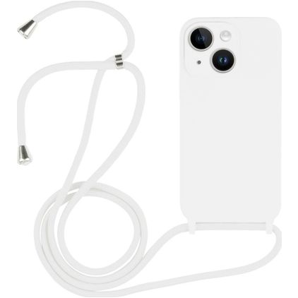 Mobigear Lanyard iPhone 14 Plus Siliconen Hoesje met koord - Wit