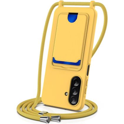 Mobigear Lanyard Card Samsung Galaxy A37 Siliconen Hoesje met koord en Pasjeshouder - Geel