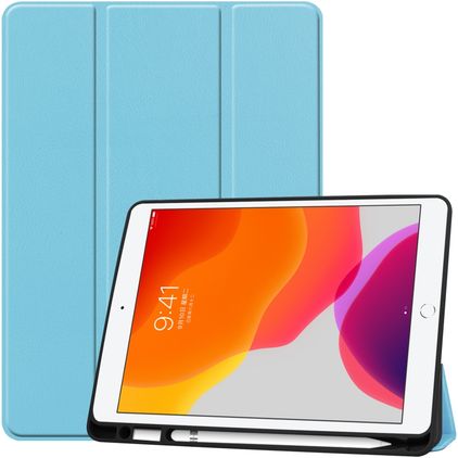 Mobigear Tri-Fold Gel iPad 8 (2020) Hoes TPU,Kunstleer Bookcase + Stylus Houder - Blauw