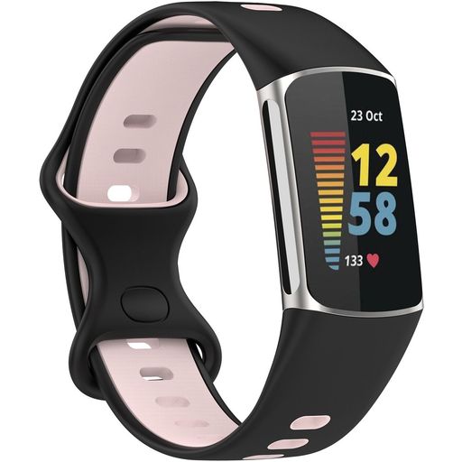 Mobigear Sport Dual Siliconen Fitbit Charge 5 Bandje Druksluiting - Zwart / Roze