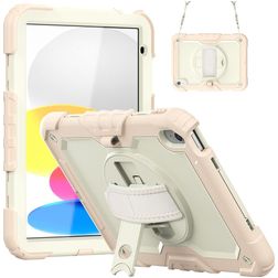 Mobigear SureGrip Xtreme iPad 10 (2022) Hoes Hard Kunststof,Siliconen Backcover + Schouderband + Standaard - Wit / Roségoud