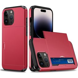 Mobigear Card iPhone 15 Pro Hoesje Hardcase Backcover Shockproof met Pasjeshouder - Rood