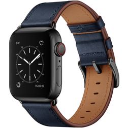Mobigear Firenze Leren Apple Watch Bandje Gespsluiting - 49/46/45/44 mm - Donkerblauw
