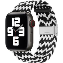 Mobigear Braided Nylon Apple Watch Bandje Klemsluiting - 49/46/45/44 mm - Zwart / Wit