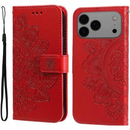 Mobigear Flowers iPhone 17 Pro Max Hoesje Bookcase Portemonnee - Rood