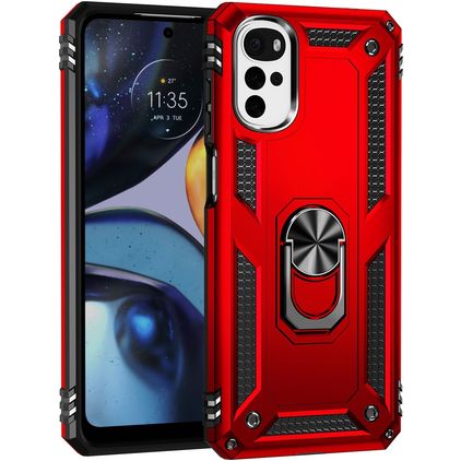 Mobigear Armor Ring Motorola Moto G22 Hoesje Hardcase Backcover Shockproof met Ringhouder - Rood