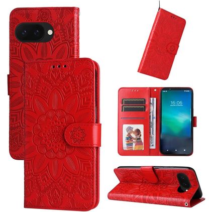 Mobigear Sunflower Google Pixel 9a Hoesje Bookcase Portemonnee - Rood