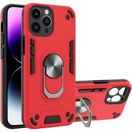Mobigear Armor Ring iPhone 14 Pro Max Hoesje Hardcase Backcover Shockproof met Ringhouder - Rood