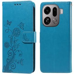 Mobigear Flowers OPPO Find X9 Pro Hoesje Bookcase Portemonnee - Blauw