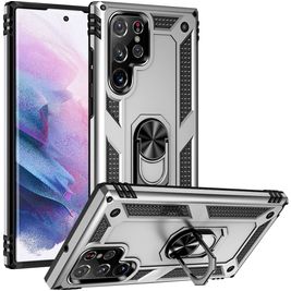 Mobigear Armor Ring Samsung Galaxy S23 Ultra Hoesje Hardcase Backcover Shockproof met Ringhouder - Zilver