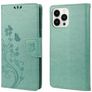 Mobigear Flowers iPhone 14 Pro Hoesje Bookcase Portemonnee - Groen