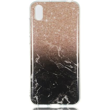Mobigear Marble Huawei Y5 (2019) Hoesje Flexibel TPU Backcover - Zwart / Roségoud