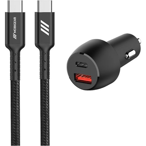 Mobigear Essentials Dual USB / USB-C Autolader USB-C 1 m Power Delivery 48W - Zwart
