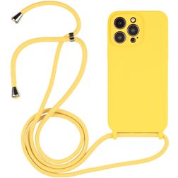 Mobigear Lanyard iPhone 15 Pro Max Siliconen Hoesje met koord - Geel